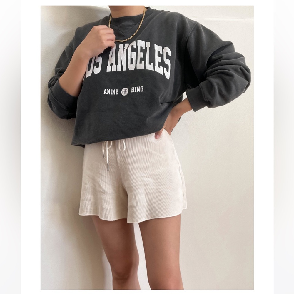 MATE the Label Cream Ribbed Drawstring Shorts